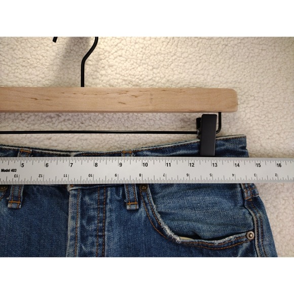 Free People‎ Denim Cutoff Shorts Blue Frayed Hem Button Fly Women Size 25 - Picture 6 of 13